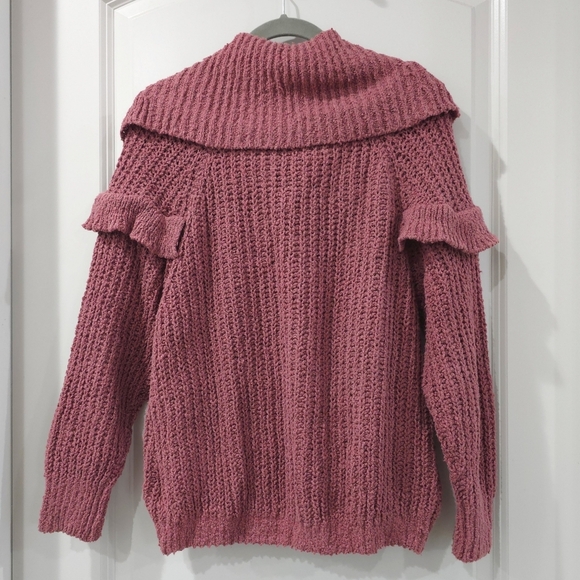 EXPRESS Nwt Cozy Chunky Knit Ruffle Sweater in Mauve Dusty Rose, Oversized, S - Picture 8 of 12